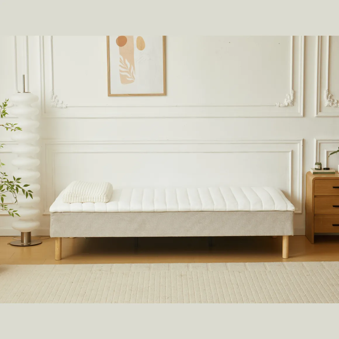 Boxmadras seng i beige 90x200 cm med 4 cm topmadras i PU-skum ekskl. ben