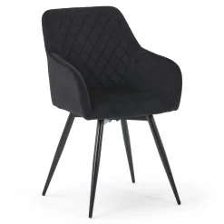 Carlo spisebordsstol - Sort velour med drejefunktion 360 grader