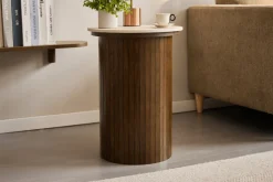 Enzo sidebord i stenbordplade med røget eg lamelfod Ø40 cm