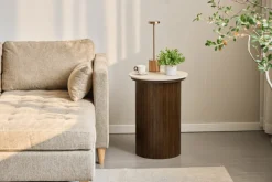 Enzo sidebord i stenbordplade med røget eg lamelfod Ø40 cm