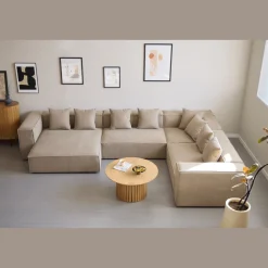 Hailey - U-sofa modulsofa i sand med 4 moduler - Højrevendt chaiselong L: 368 X D: 247 X H: 65 cm