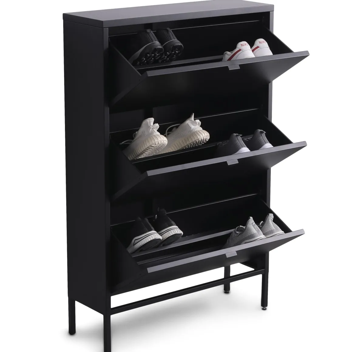 Herman Skoskab - Sort metal med 3 rum - 80x26x125 cm