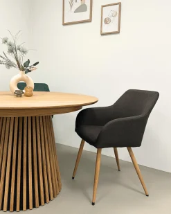 Jenna spisebordstol - brun tekstil med egelook