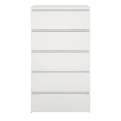 Maise kommode H:114 x B:65 x D:41 cm med 5 skuffer i hvid. Uden emballage / Mindre skader - se produktbeskrivelse (OUB12278)