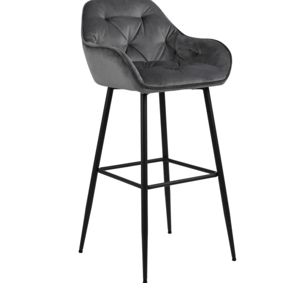 Mario barstol med ryglæn - Grå velour 65 cm