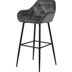 Mario barstol med ryglæn - Grå velour 65 cm