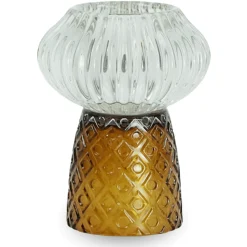 Nori glas fyrfadsstage amber/grå 13,5 cm