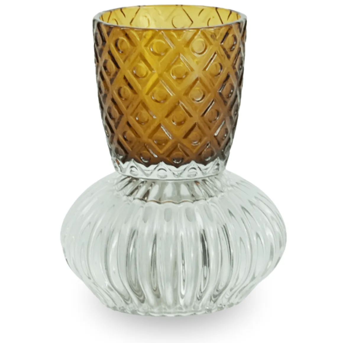 Nori glas fyrfadsstage amber/grå 13,5 cm
