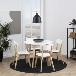 Raven hvidt rundt spisebord i birk Ø90 cm